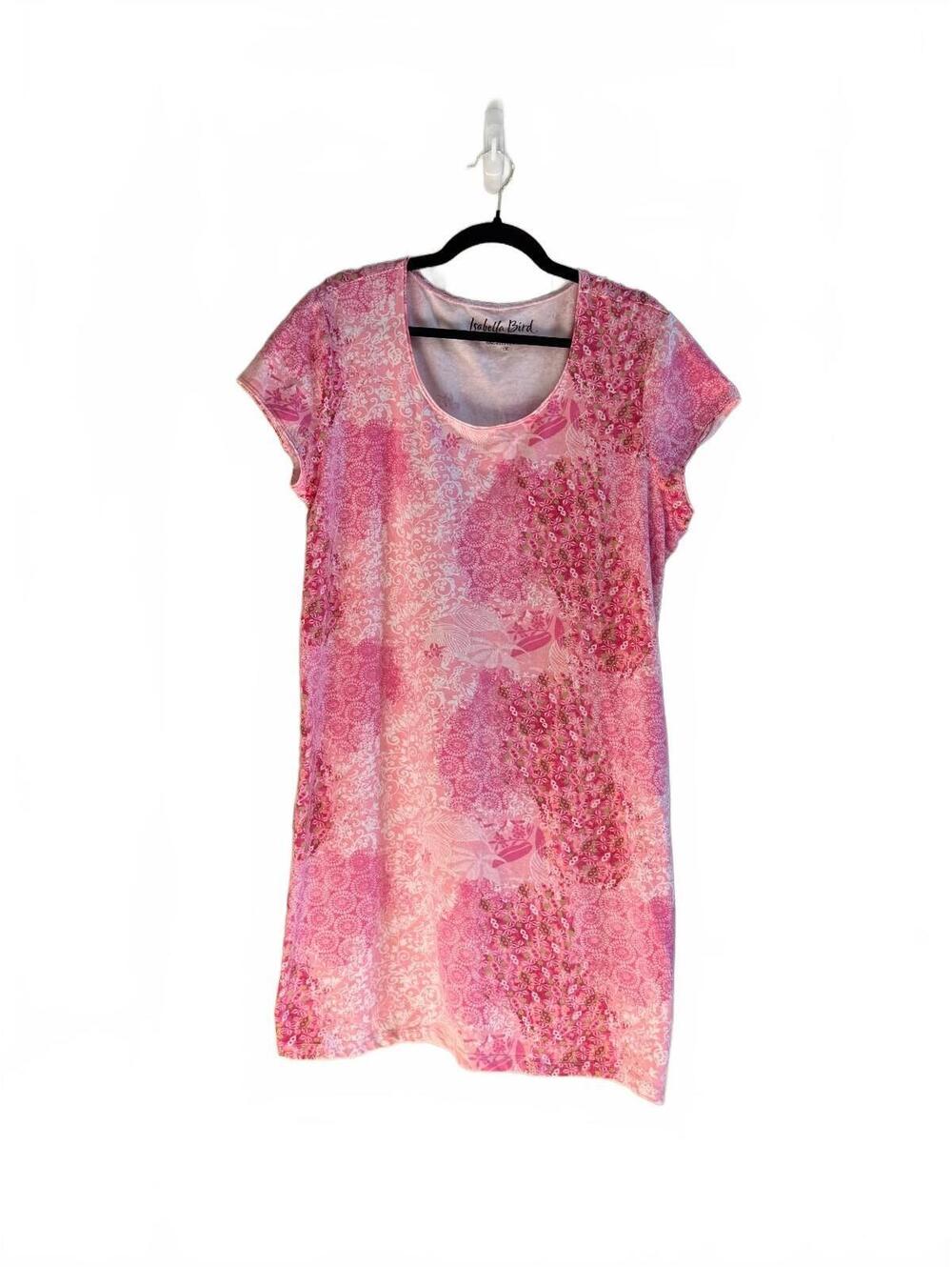 Isabella Bird Pink Patchwork Floral Shift Dress Knit EUC Size 1X Cottagecore